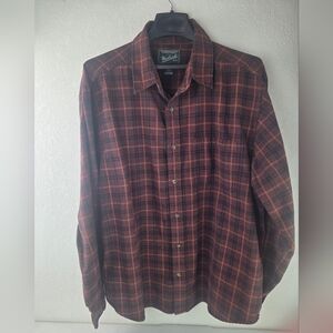 Woolrich Shirt Mens Extra Large Red Burgundy Plaid Flannel Button Down Pre-Owned